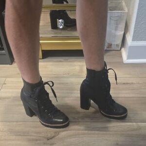 Chelsea & Violet Black Lace Up Leather Boots Size 8